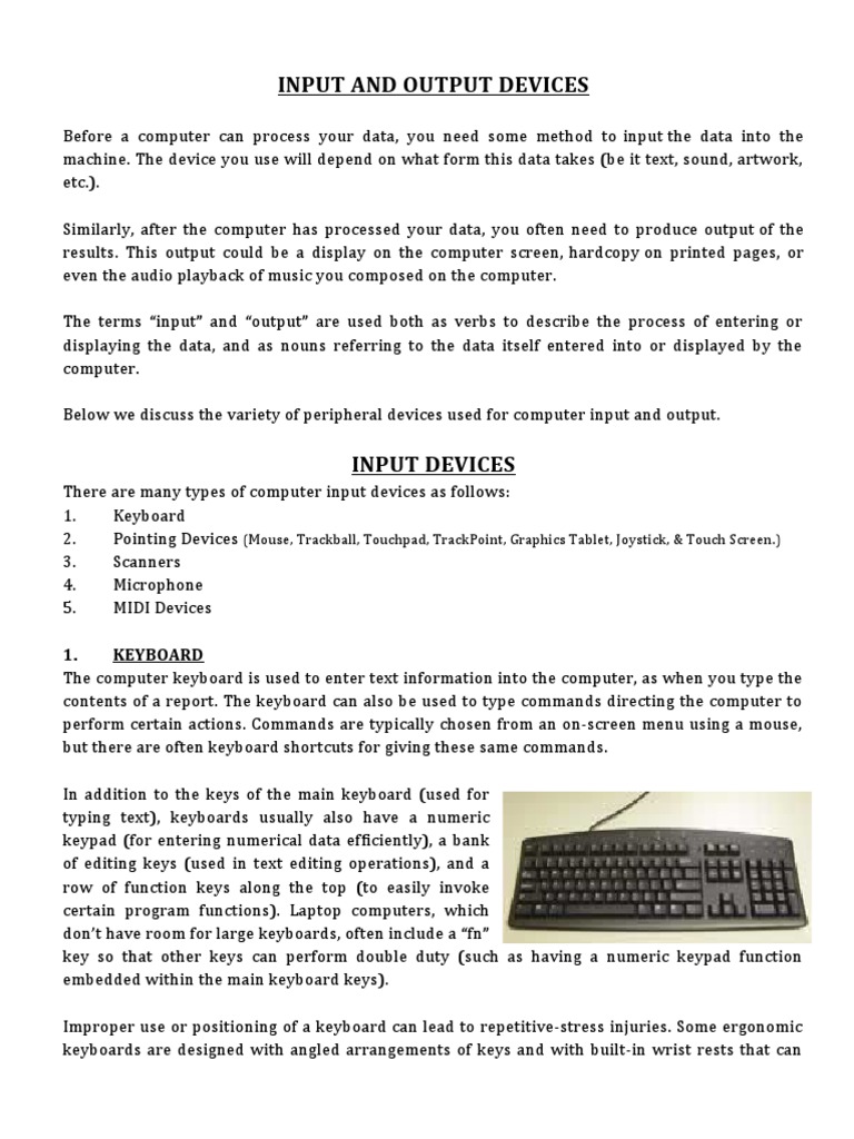 Overview of Input and Output Devices | PDF | Printer (Computing ...