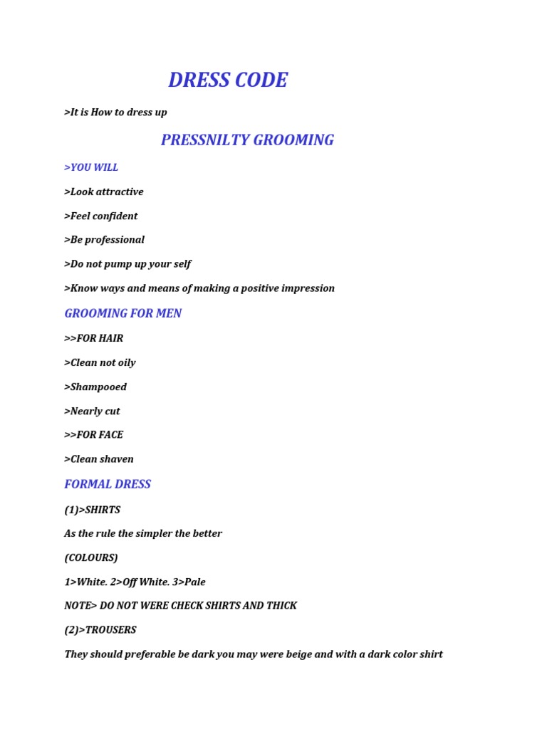 Dress Code and Pressintly | PDF