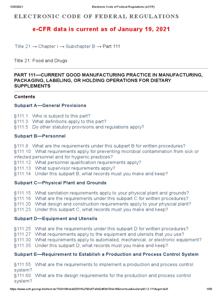 CFR 21 111 PDF Dietary Supplements Packaging And Labeling