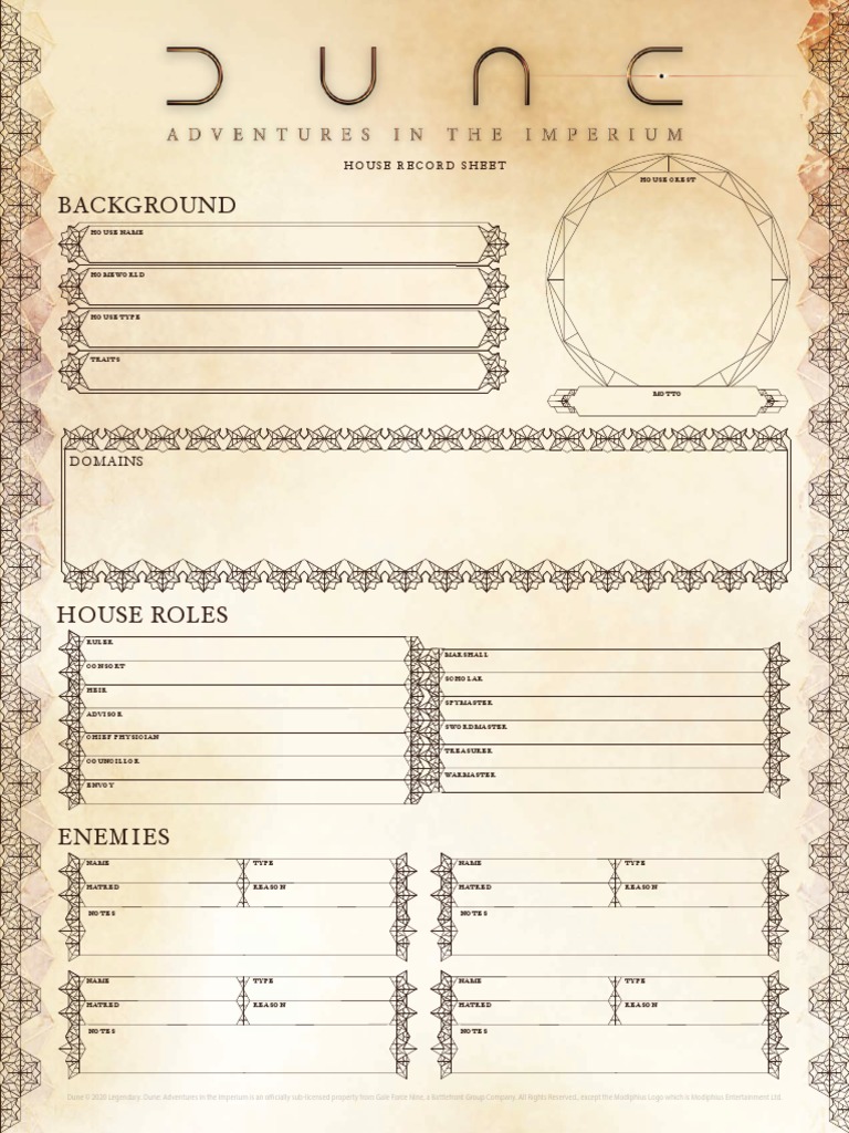 Dune House Sheet Colour 14-12-20 | PDF | Dune (Franchise ...