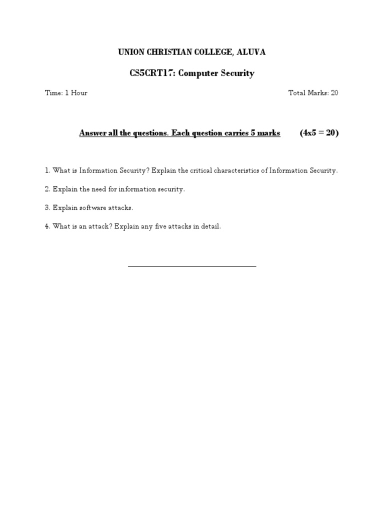 Computer Security Exam Questions | PDF | Computers | Technology ...