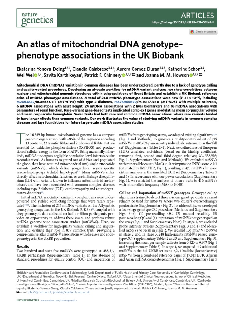 mtDNA UKBioBank | PDF | Mitochondrial Dna | Mitochondrion