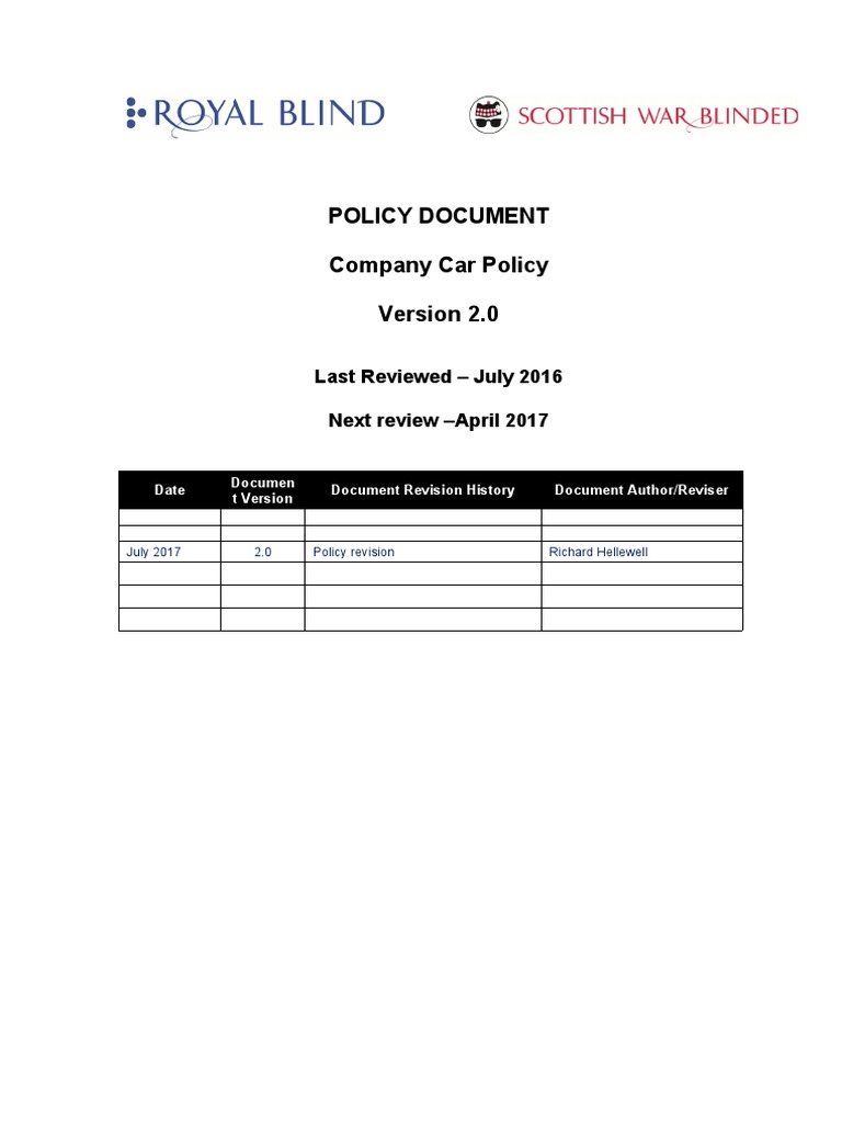 Company Car Policy Example PDF Parking Car