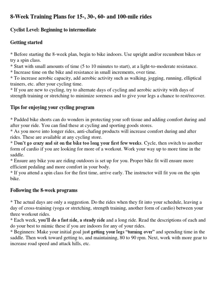 8-Week Training Plans For 15-, 30-, 60-And 100-Mile Rides: Cyclist ...