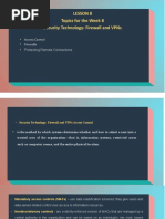 Lesson 8 Topics For The Week 8 Security Technology: Firewall and Vpns