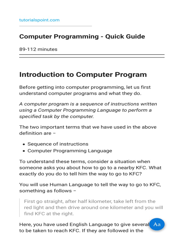 Introduction To Computer Program: Computer Programming - Quick Guide ...