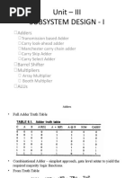 Unit - III Subsystem Design - I: Adders