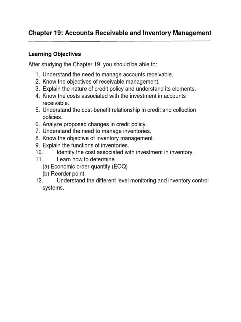 Accounts Receivable and Inventory Goals | PDF | Inventory | Credit
