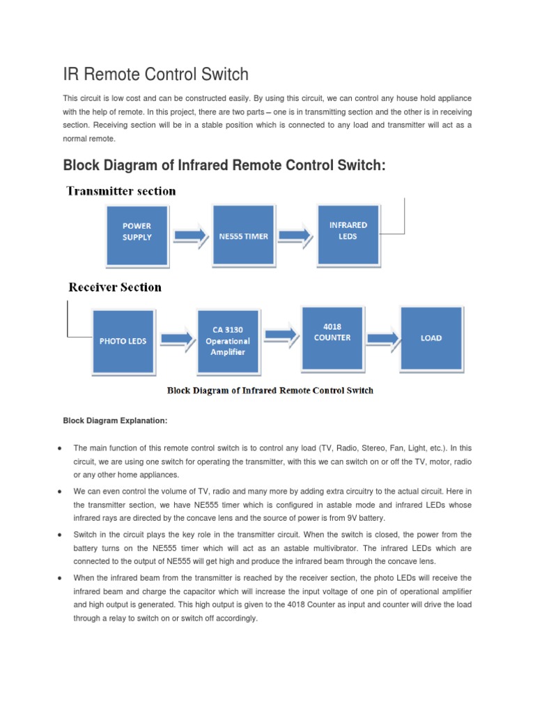 Block Diagram of Infrared Remote Control Switch | PDF | Amplifier ...