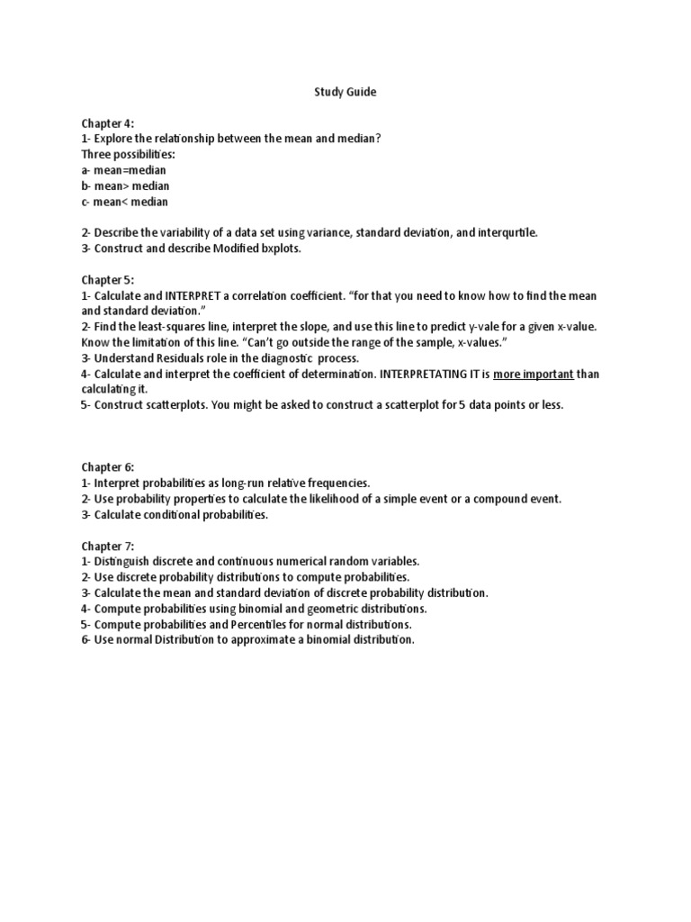 Study Guide & Sample Test | PDF | Probability Distribution | Normal ...