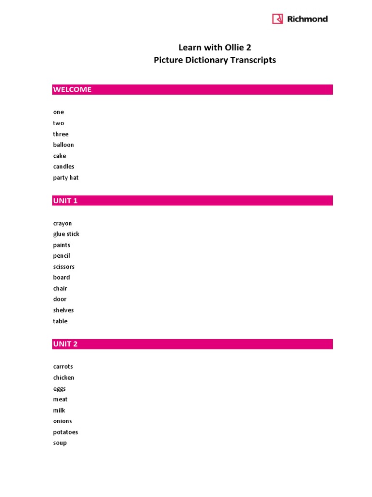 Learn With Ollie 2 Picture Dictionary Transcripts PDF