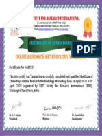 Online Research Methodology Workshop: Certificate of Appreciation