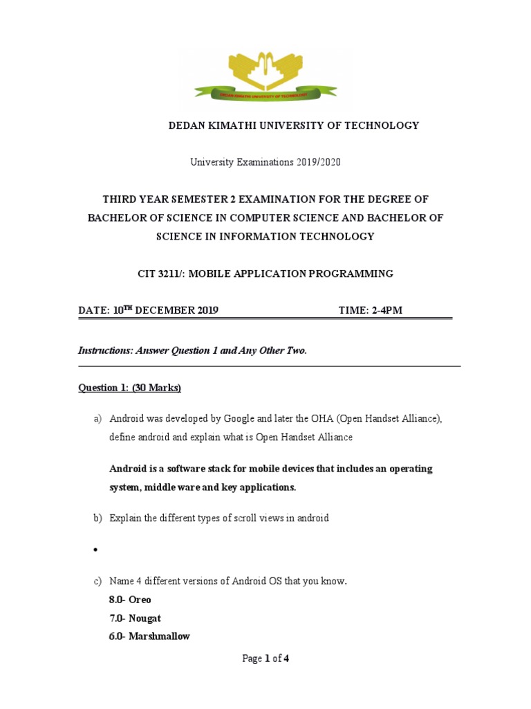 Cit 3211 Computer Application Programming Question Paper-1 | PDF ...