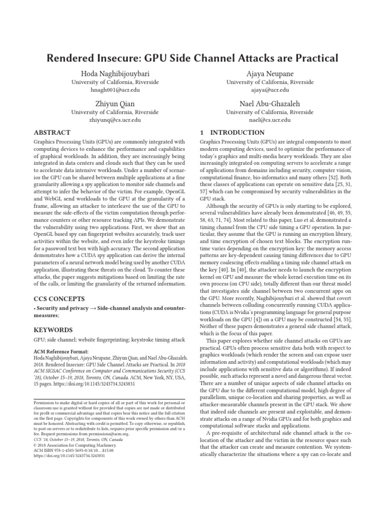 ccs18 Gpu Side Channel | PDF | Graphics Processing Unit | Shader