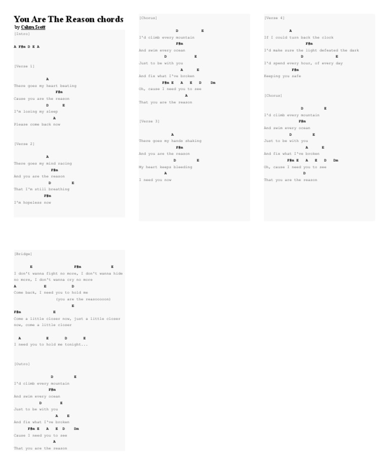 You Are The Reason Chords PDF Song Structure Songs