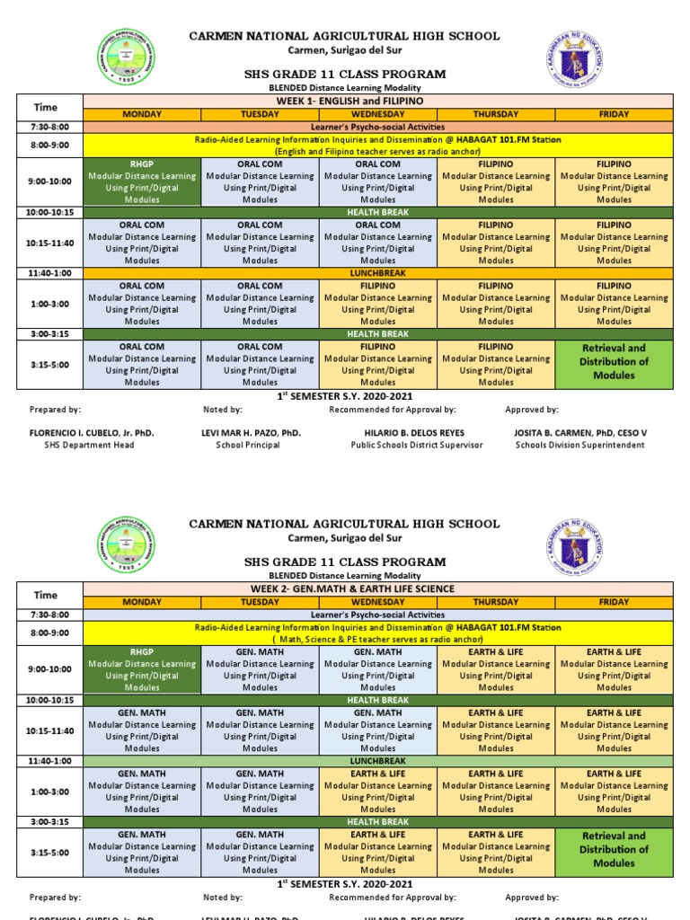 SHS Grade 11 Blended Learning Schedule | PDF | Academic Term | Human Nature