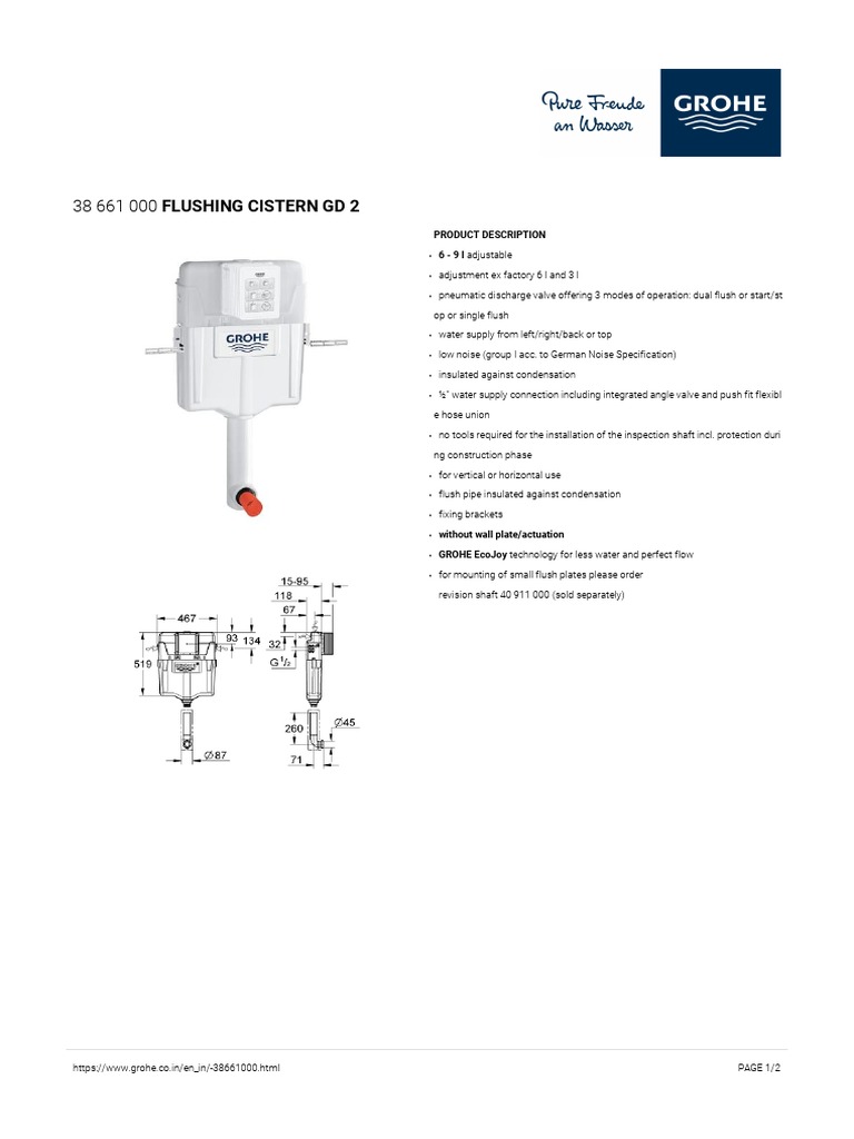 Grohe 38661 GD2 Cistern Overview | PDF | Valve | Pipe (Fluid Conveyance)