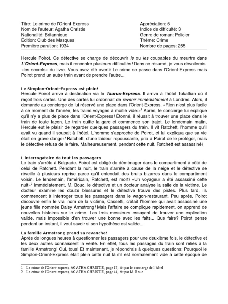 Le Crime De L Orient Express Resume