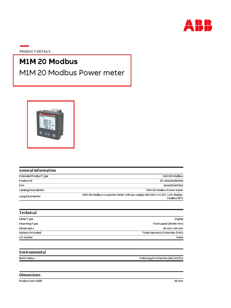 M1M 20 Modbus Power Meter Overview | PDF | Electrical Engineering ...