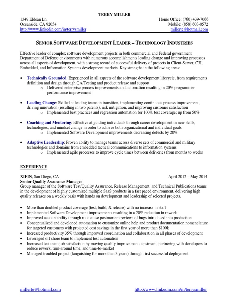 Senior Software Development Leader | PDF | Software Development | Agile ...