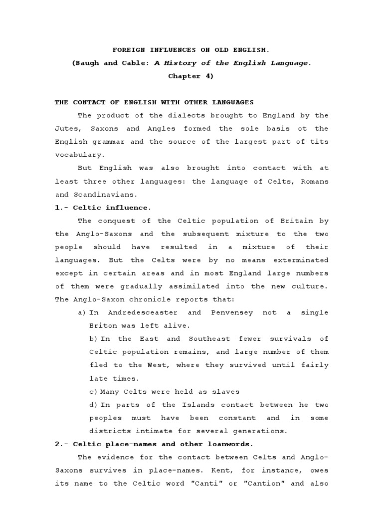 Foreign Influences On Old English. (Baugh and Cable: A History of The ...