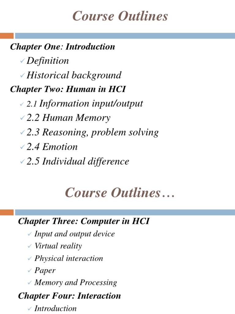 HCI Course Outline and Key Concepts | PDF | Human–Computer Interaction ...