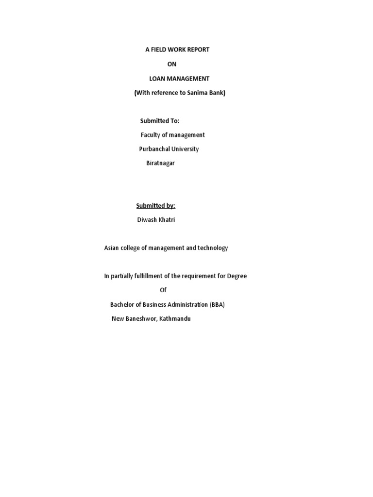 A FIELD WORK REPORT (5th Sem) | PDF | Loans | Debt