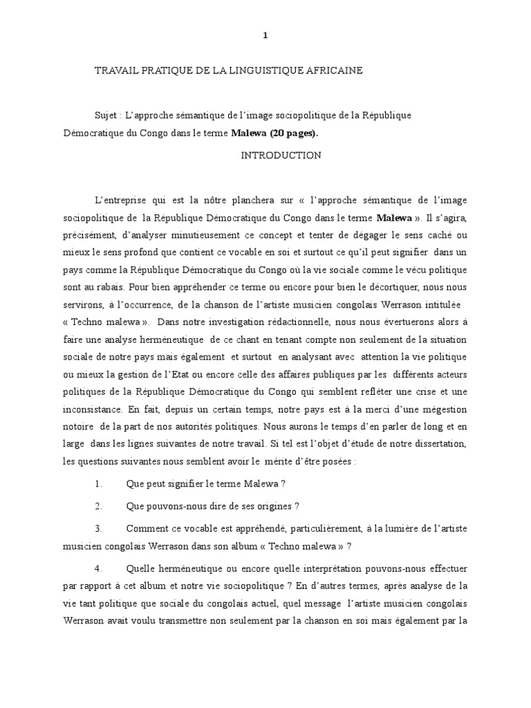 Sémantique du terme Malewa en RDC | PDF | République démocratique du ...