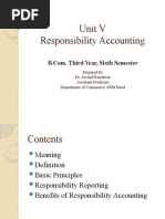 Unit V Responsibility Accounting: Prepared by Dr. Arvind Rayalwar Assistant Professor Department of Commerce, SSM Beed