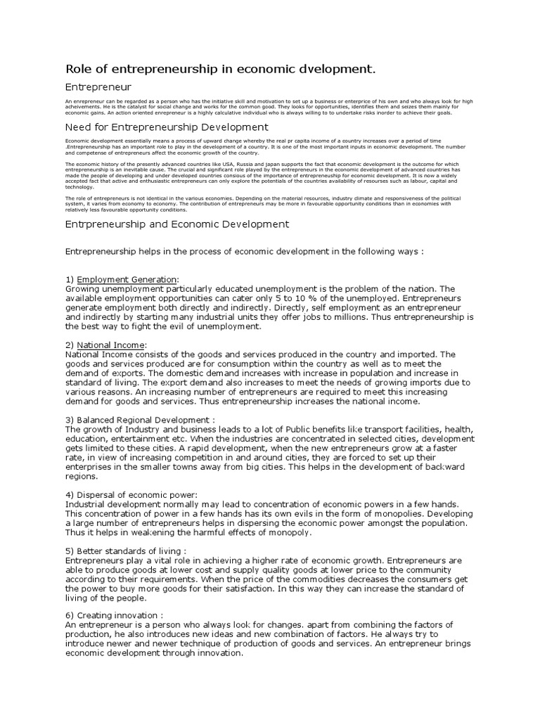 Entrepreneurship's Impact on Economic Growth | PDF | Economic ...