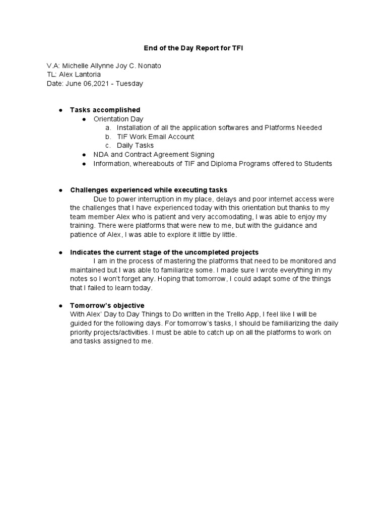 Eod Report-Day 1-Majcn | PDF | Career & Growth