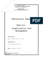 Reflection Paper Enm 211: Organization and Management: Nueva Ecija University of Science and Technology