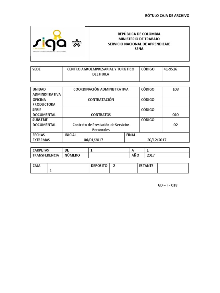 Gd-f-018 Rotulo Caja de Archivo (Caja 1 - 2) | PDF | Labor ...