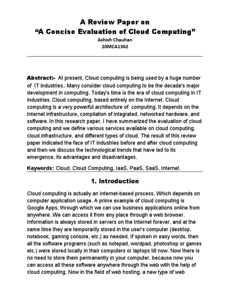 Ashish Chauhan 20MCA1362 A Research Paper On Cloud Computing | PDF ...