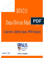 BT4211 Data-Driven Marketing: Customer: Lifetime Value, RFM Analysis