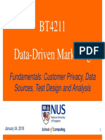 BT4211 Data-Driven Marketing: Fundamentals: Customer Privacy, Data Sources, Test Design and Analysis