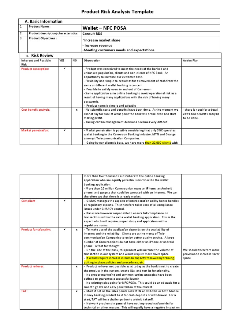 Bank Product Risk Assessment Template | PDF | Banks | Risk