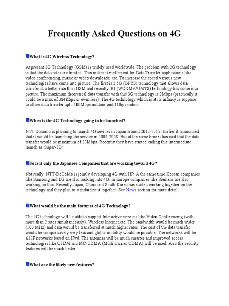 4G Wireless Technology FAQs | PDF | 4 G | 3 G