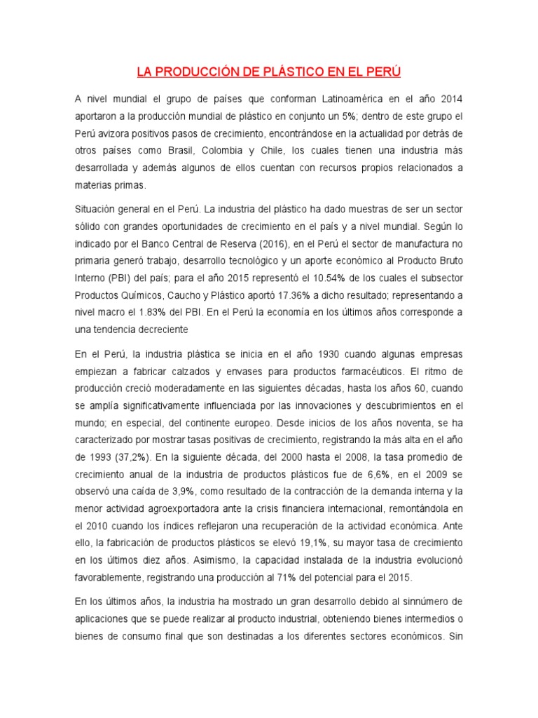 La Producción de Plástico en El Perú | PDF | El plastico | Perú