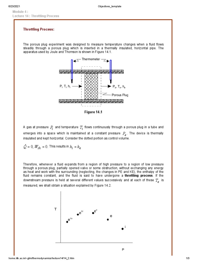 Throttling Process | PDF | Enthalpy | Branches Of Thermodynamics