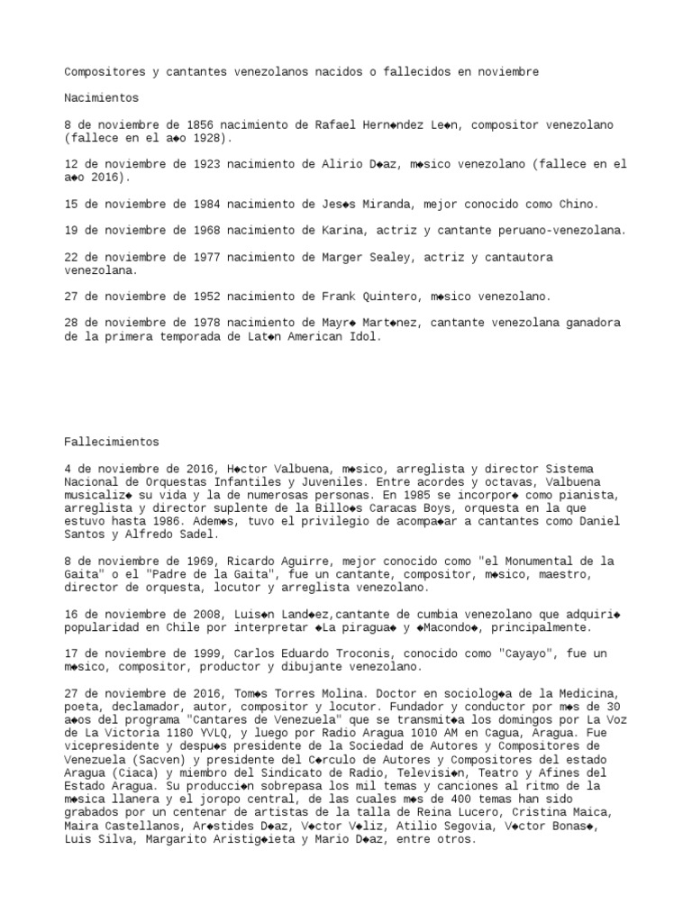 Compositores y Cantantes Venezolanos Nacidos o Fallecidos en Octubre