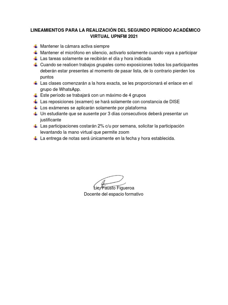 Normas del Período Virtual UPNFM 2021 | PDF