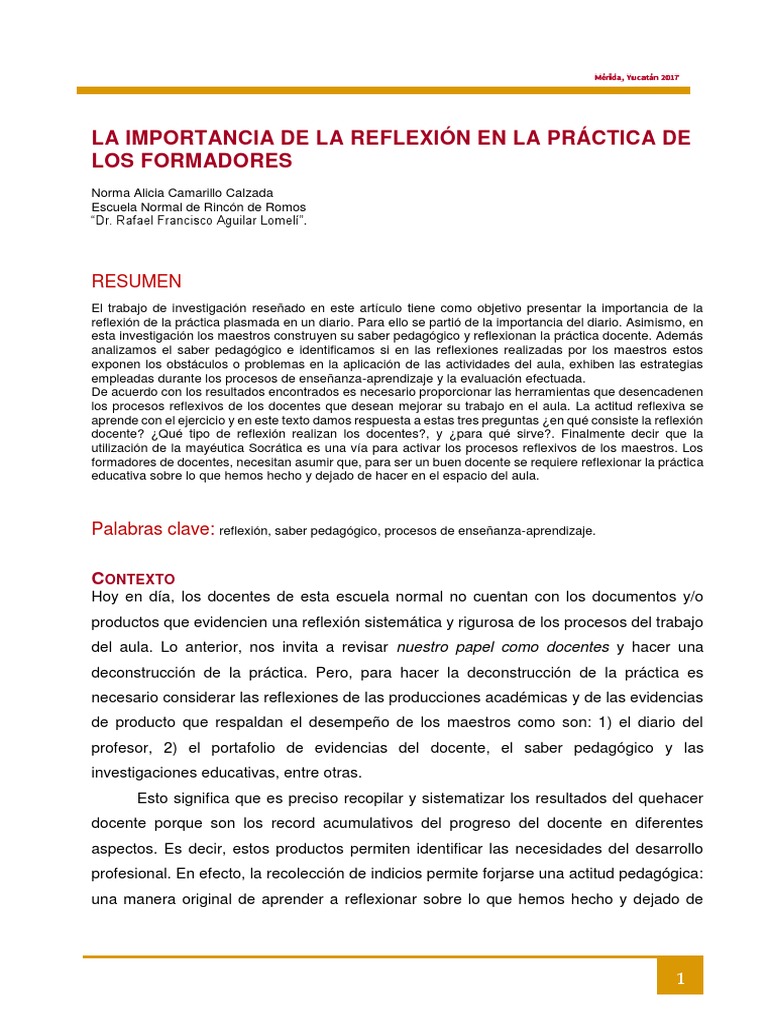 Reflexión en la Práctica Docente | PDF | Maestros | Investigación para ...