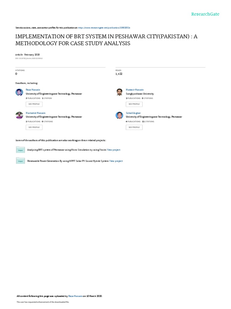 Implementation of BRT System in Peshawar City (Pakistan) A