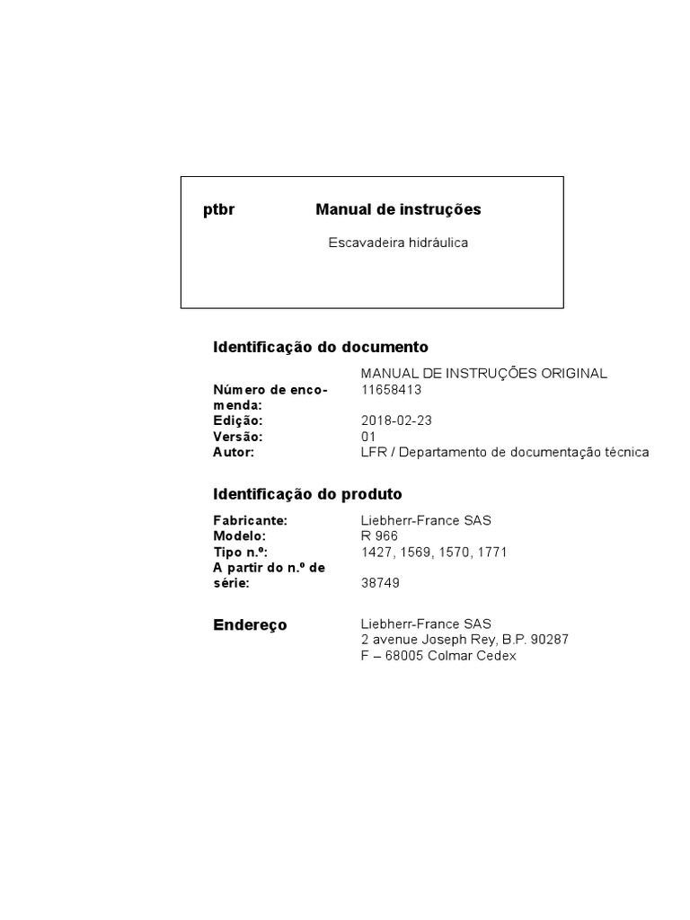 Manual de Instruções Escavadeira Liebherr R966, PDF