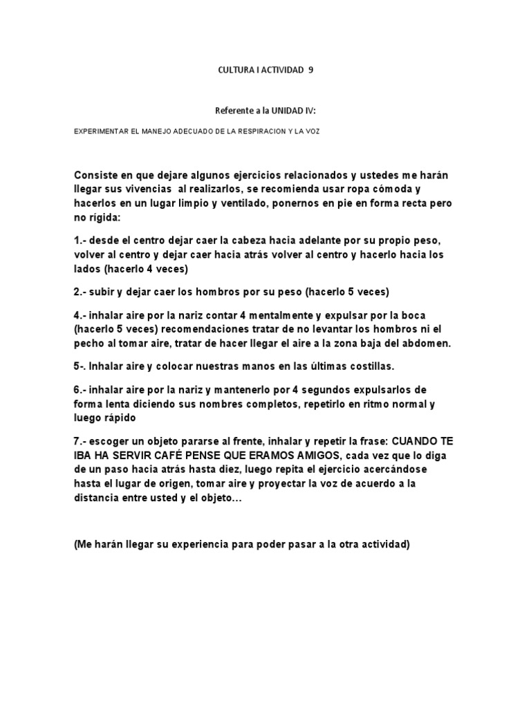 Ejercicios de Respiración y Voz | PDF | Relaciones personales, crianza ...