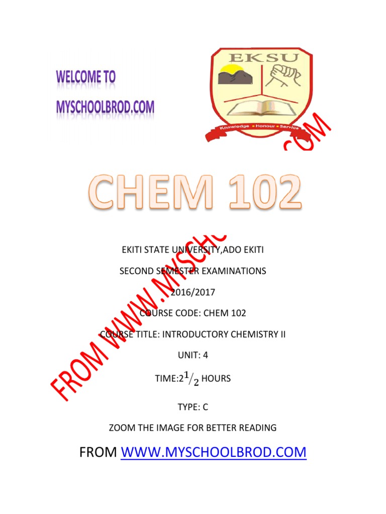 Eksu Chem 102 2016 2017 Type C | PDF | Technology & Engineering