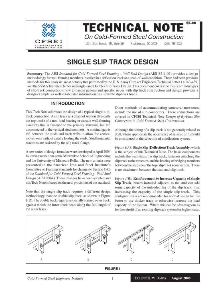 Design of Single Slip Track Connections in ColdFormed Steel Framed