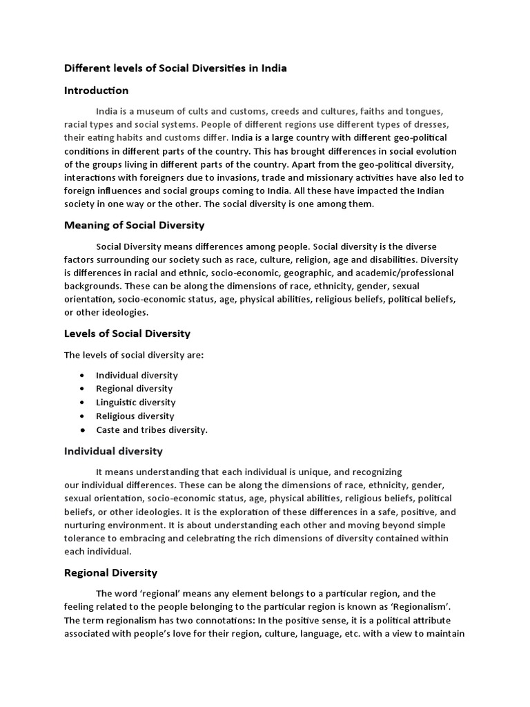 Levels of Social Diversity in India | PDF | Multiculturalism | Caste
