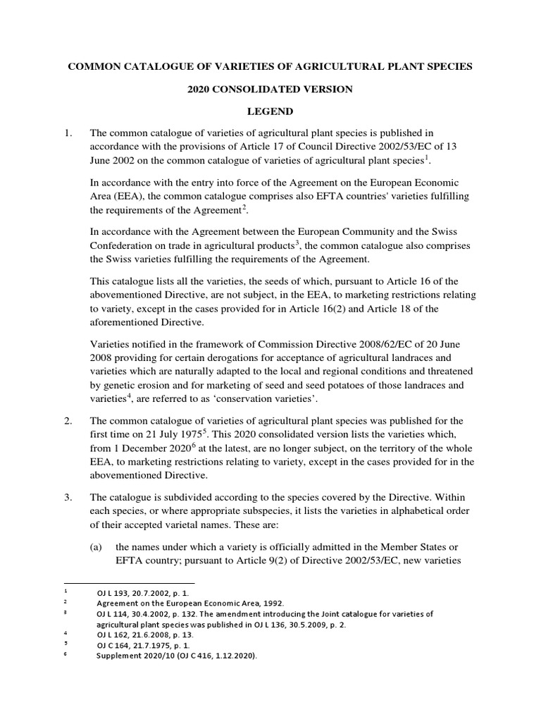 Plant Variety Catalogues Agricultural Plant Species | PDF | Ploidy |  European Economic Area